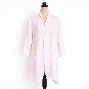 CMC Color Me Cotton 100% Linen Blush Pink Open Front Duster Cardigan XL Made USA